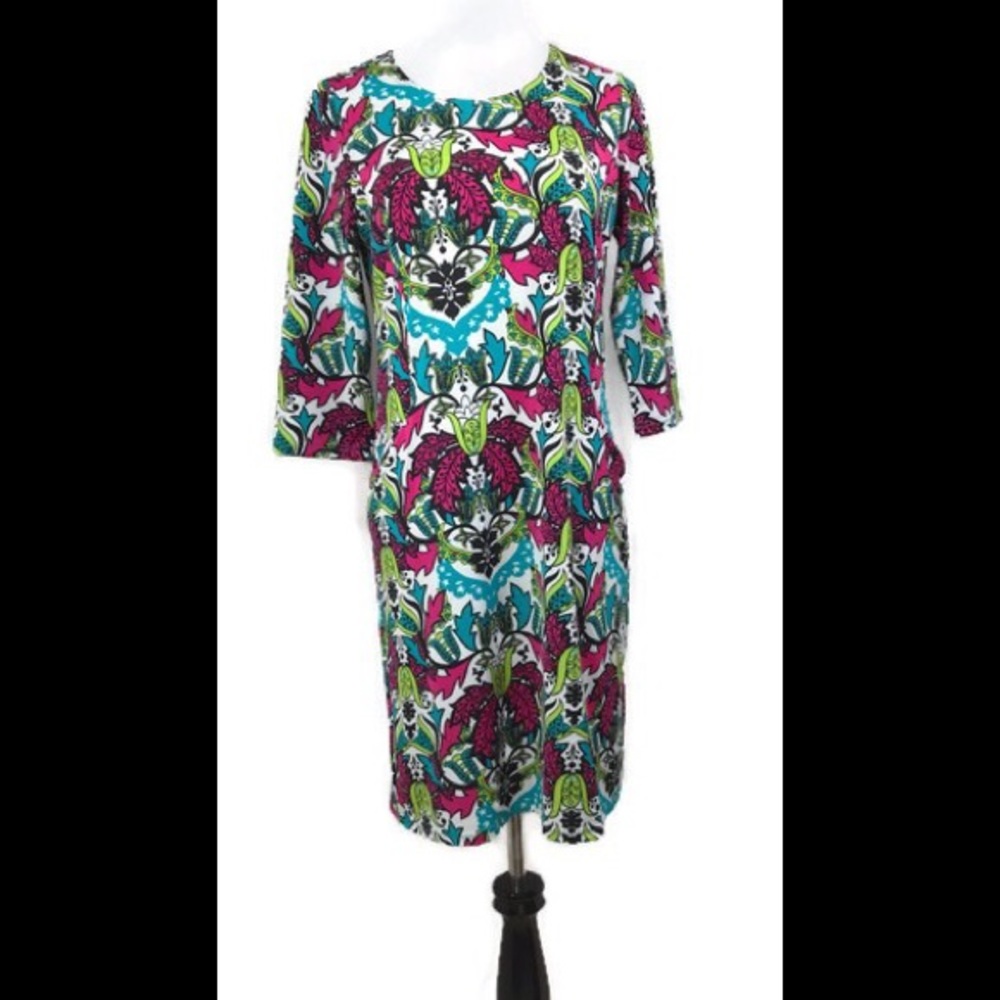 Tracy Negoshian Magenta Pink Green Floral Dress Sz Small